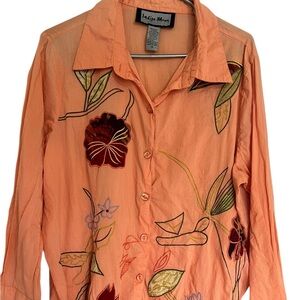 Indigo Moon Apricot Embroidered Blouse size 1x